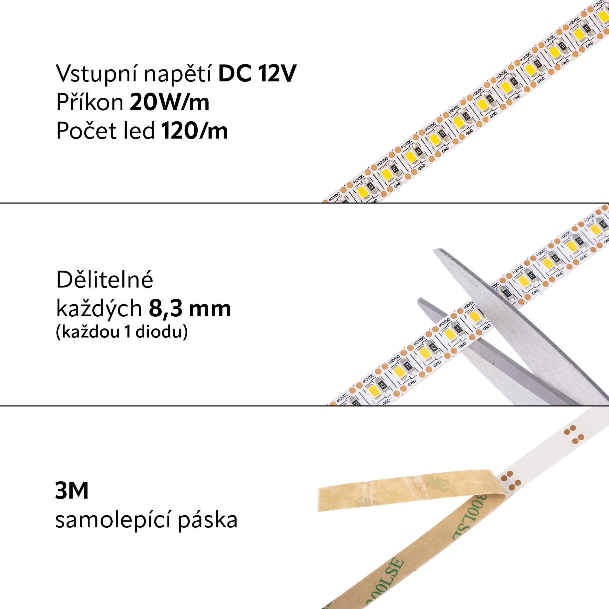 LED pásek 1PCS12V 12020 - Denní bílá - náhled 5