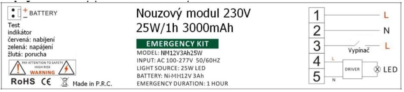 Nouzový modul 230V 25W/1h 12V3Ah25W - náhled 2