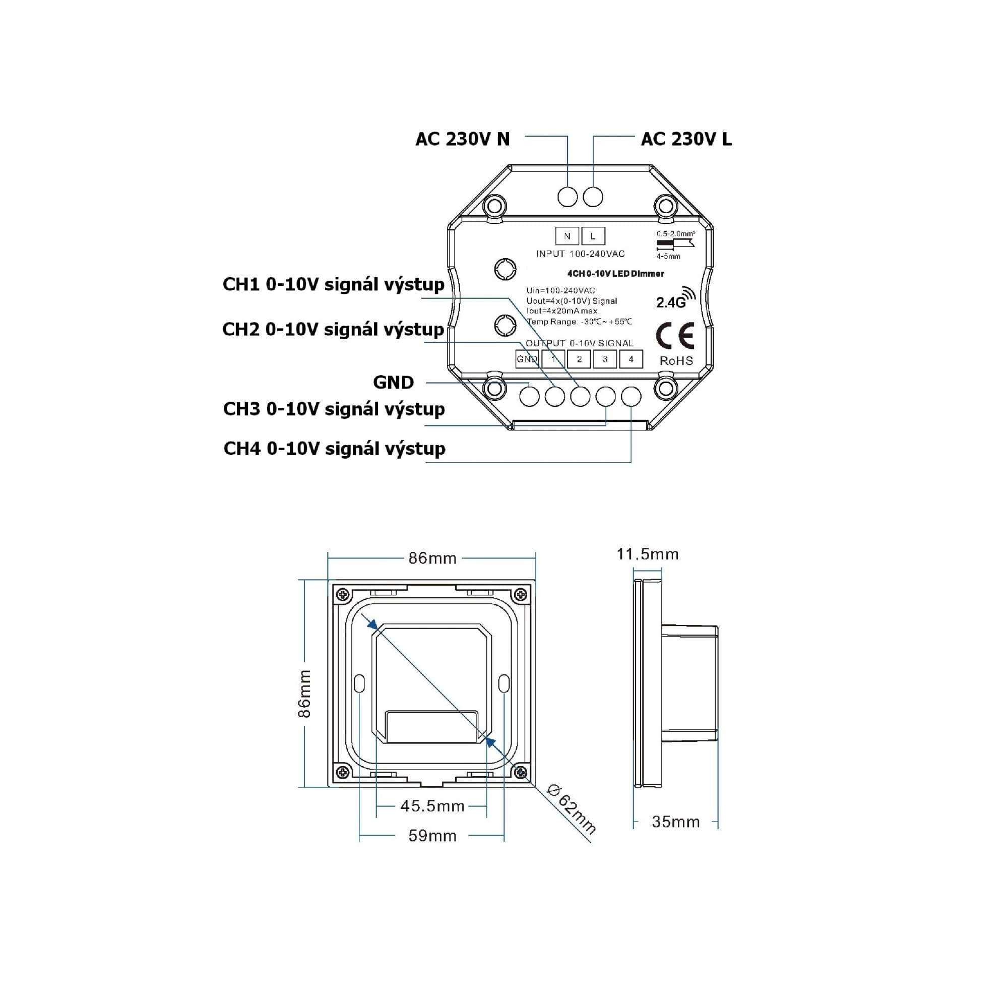 Ovladač dimLED OV 230V 0-10V RF K4 - náhled 4
