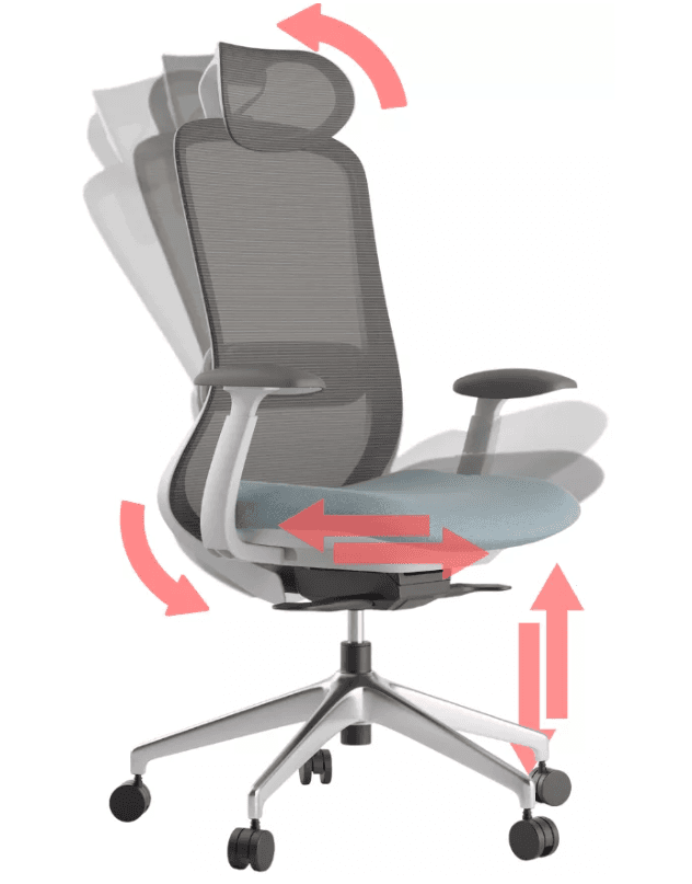 Kancelářská ergonomická židle BESSEL s podhlavníkem — síť, šedý plast, nosnost 120 kg, modrá MERCURY STAR - náhled 4