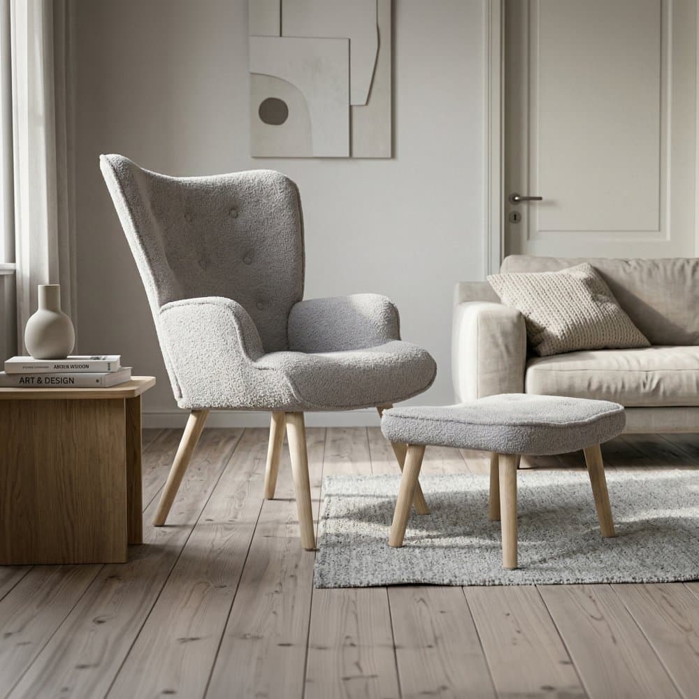 Relaxační křeslo ušák PARIS II + taburet – masiv, látka, šedá Autronic - náhled 2