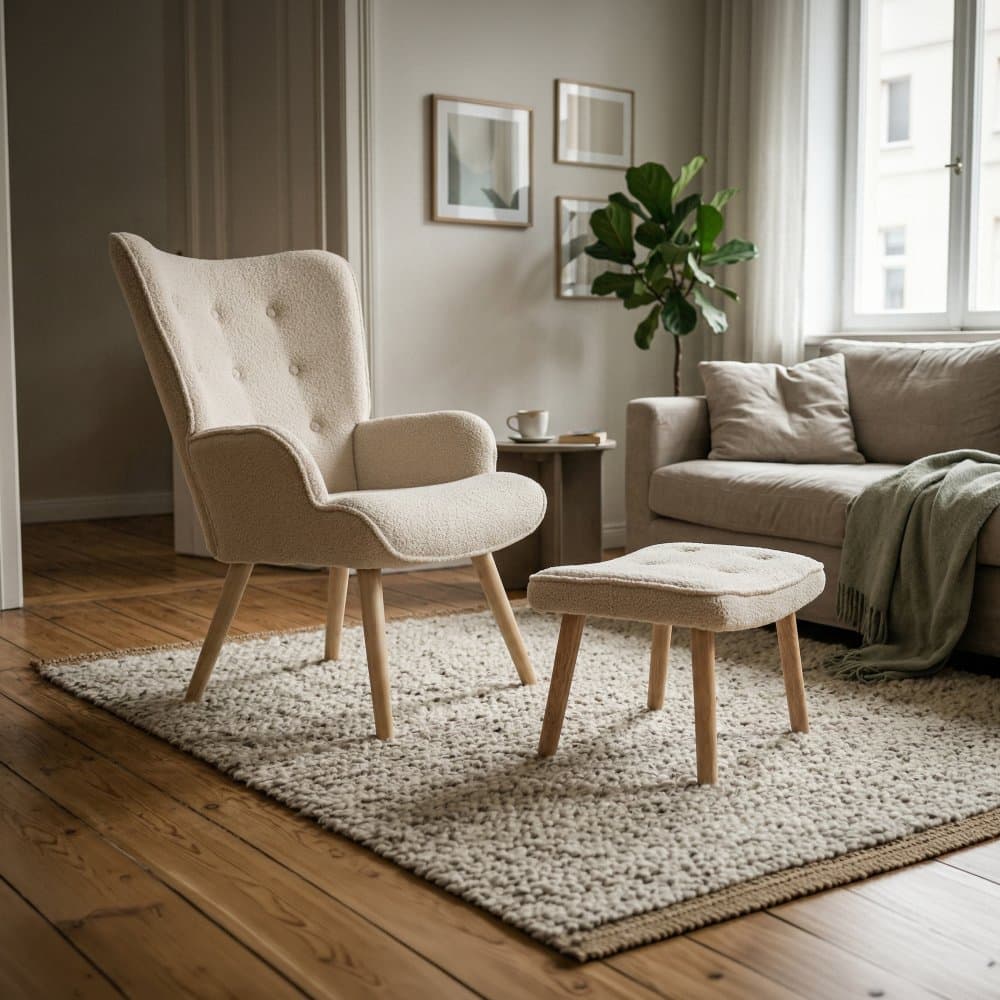 Relaxační křeslo ušák PARIS II + taburet – masiv, látka, krémové/ béžové Autronic - náhled 2