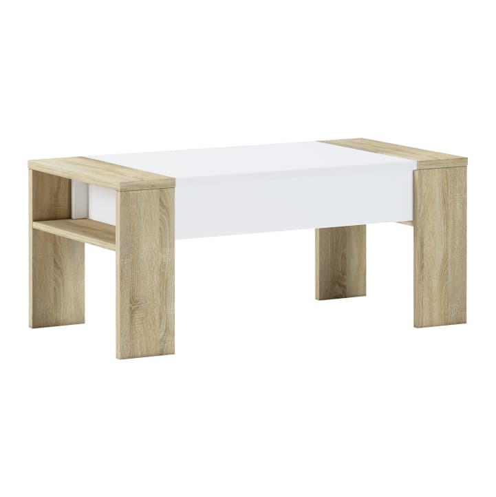 Konferenční stůl PULA se zvedací deskou — 98x50x43-54 cm, dub sonoma/bílá Kondela - náhled 5