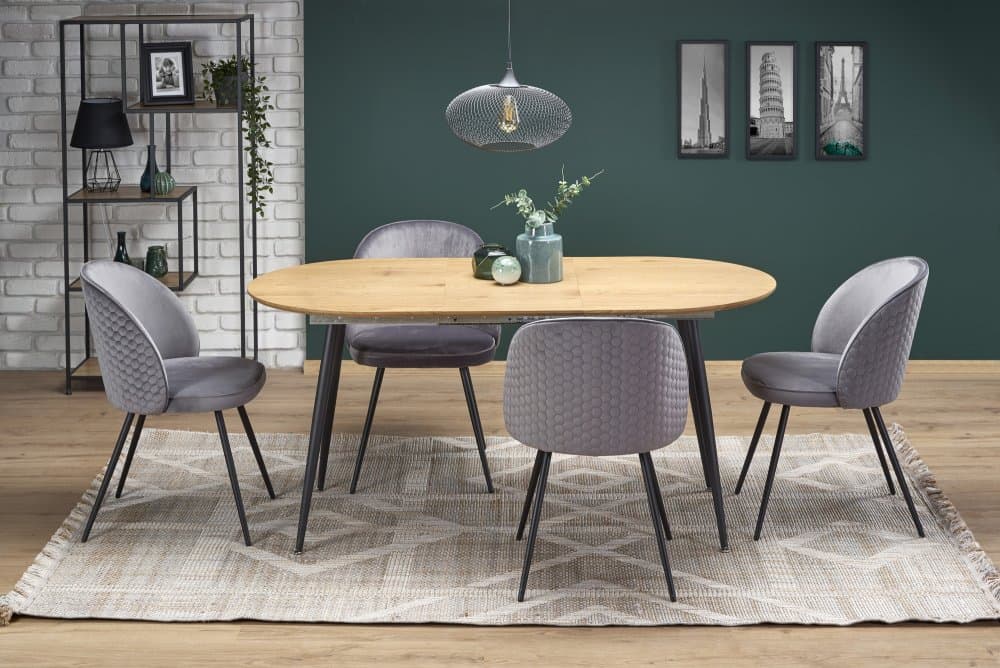 Jídelní kulatý rozkládací stůl COLORADO – 120x80x74 (+40) dub/kov, černý Halmar - náhled 2