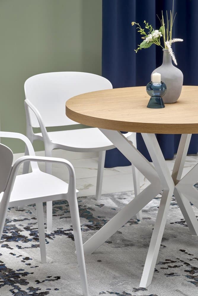 Jídelní kulatý rozkládací stůl PERONI – 100x100x75 (+150) dřevo, zlatý dub, bílá Halmar - náhled 4