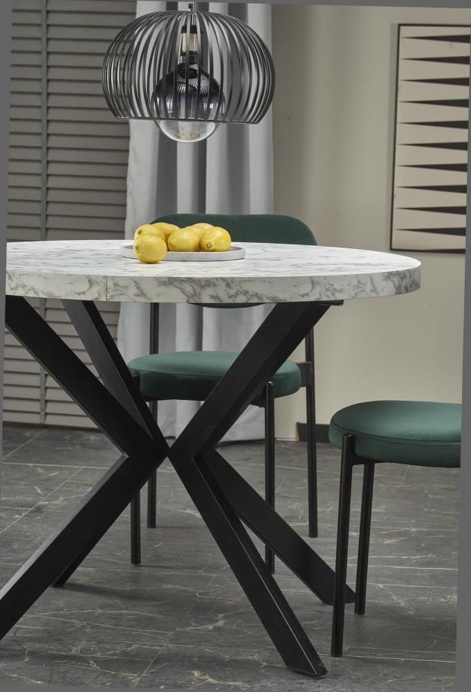 Jídelní kulatý rozkládací stůl PERONI – 100x100x75 (+150), dekor bílý mramor, černá Halmar - náhled 5
