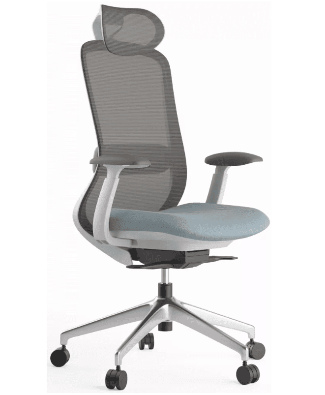 Kancelářská ergonomická židle BESSEL s podhlavníkem — síť, šedý plast, nosnost 120 kg, modrá MERCURY STAR