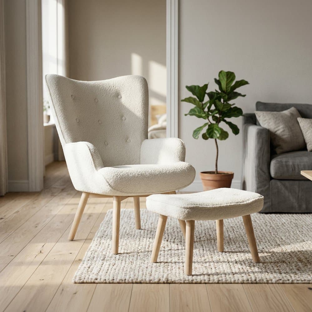 Relaxační křeslo ušák PARIS II + taburet – masiv, látka, bílá Autronic - náhled 2