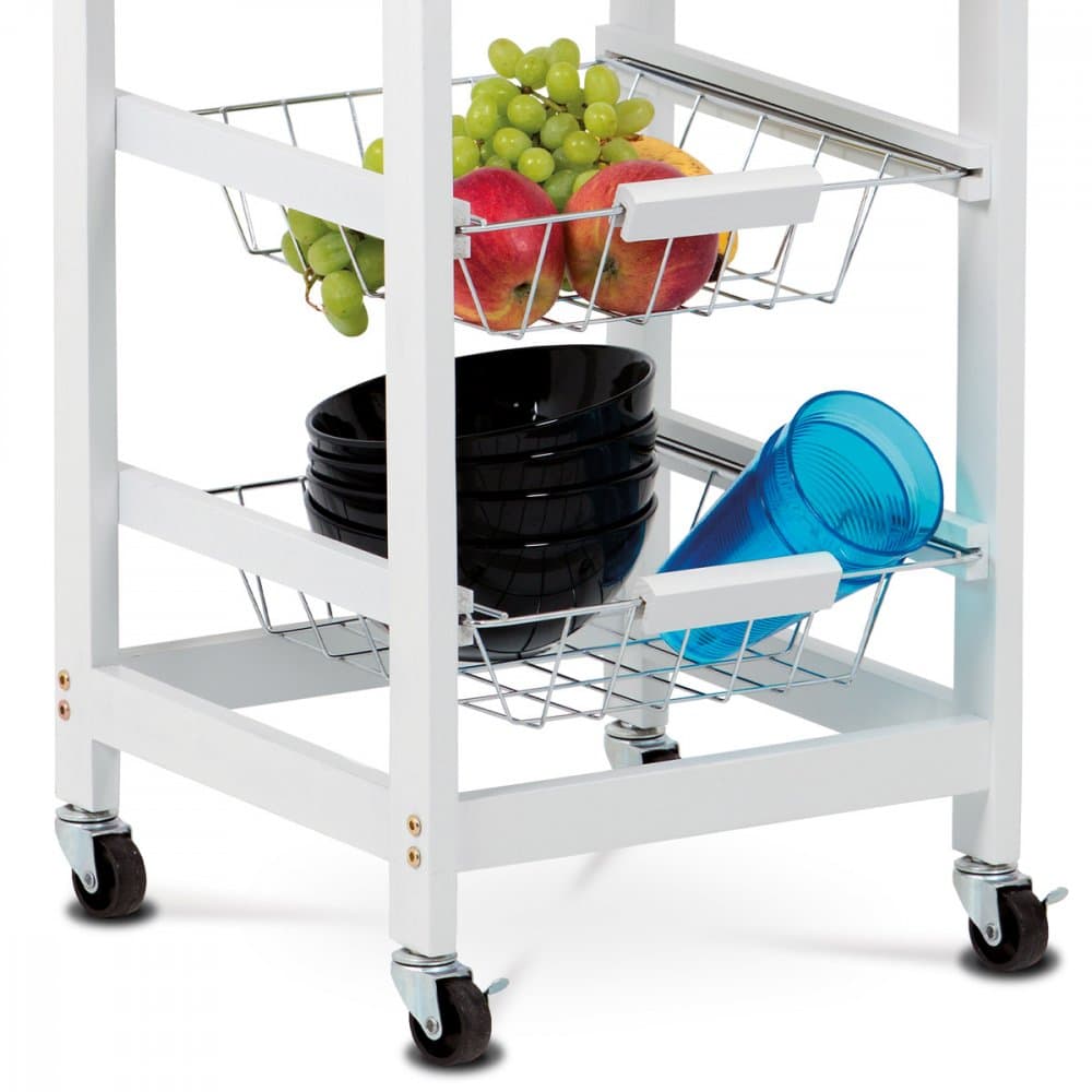 Servírovací stolek / regál, deska masiv bambus, MDF, bílý matný lak, pojezd Autronic - náhled 5