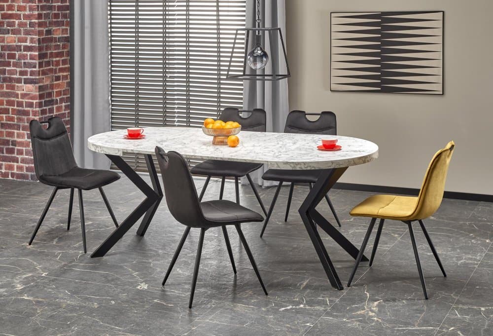 Jídelní kulatý rozkládací stůl PERONI – 100x100x75 (+150), dekor bílý mramor, černá Halmar - náhled 3