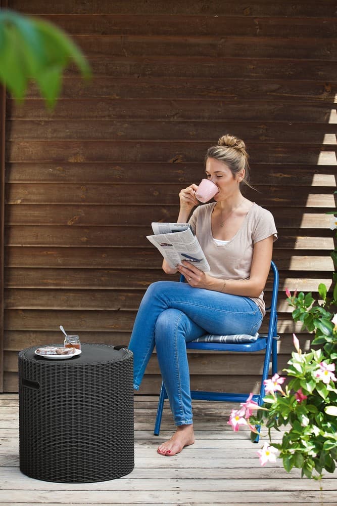 Zahradní stolek s úložným prostorem COOL STOOL — umělý ratan, grafit - náhled 5