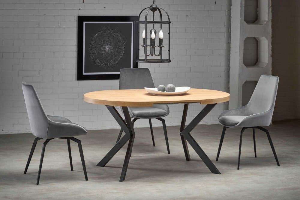 Jídelní kulatý rozkládací stůl PERONI –? 100x100x75 (+150) dřevo, zlatý dub, černá Halmar