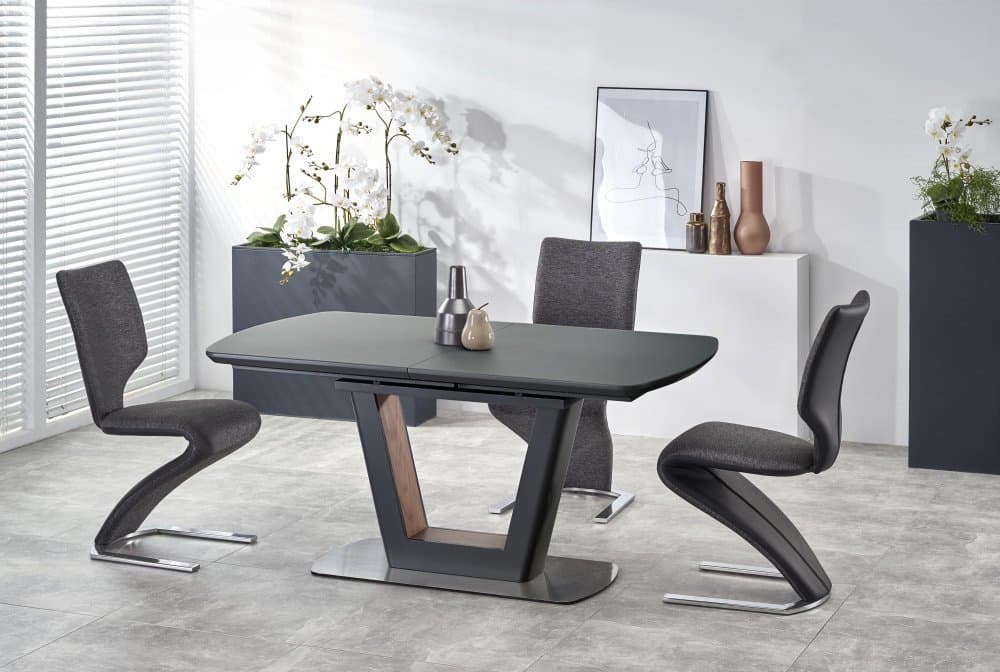 Jídelní rozkládací stůl BILOTTI –? 160x90x76 (+40), ořech, antracit Halmar