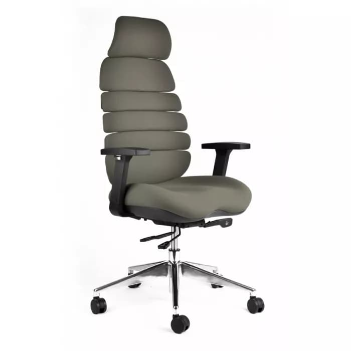 Kancelářská ergonomická židle SPINE s podhlavníkem — látka, nosnost 130 kg, více barev Tmavě šedá - náhled 1