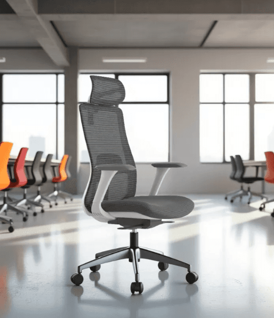 Kancelářská ergonomická židle WISDOM s podhlavníkem — síť, šedý plast, nosnost 120 kg, světle šedá Mercury star