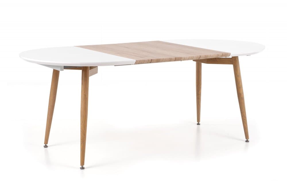 Jídelní kulatý rozkládací stůl EDWARD – 120x100x75 (+80), dub sonoma, bílá