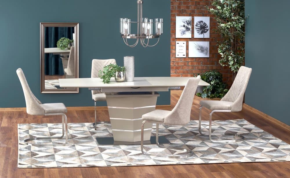 Jídelní rozkládací stůl SORENTO –? 140x80x76 (+40), sklo, béžový Halmar - náhled 3