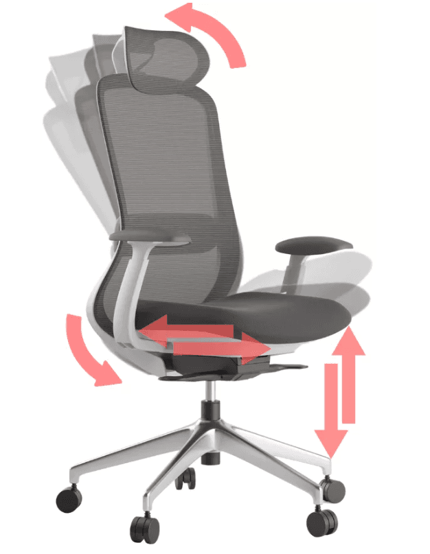 Kancelářská ergonomická židle BESSEL s podhlavníkem — síť, šedý plast, nosnost 120 kg, tmavě šedá MERCURY STAR - náhled 5