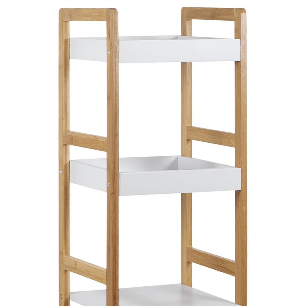 Regál, 4 police, masiv bambus, přírodní odstín, MDF, bílý matný lak, nosn. 12 kg Autronic - náhled 2