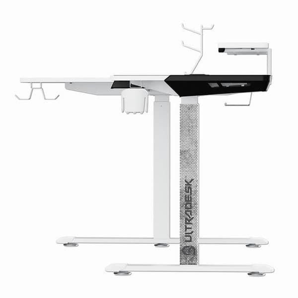 Herní stůl ULTRADESK WINGER – 111x155x60 cm, elektricky nastavitelná výška, RGB podsvícení, bílá - náhled 2