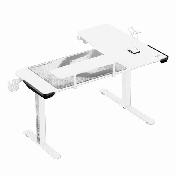 Herní stůl ULTRADESK WINGER – 111x155x60 cm, elektricky nastavitelná výška, RGB podsvícení, bílá - náhled 4