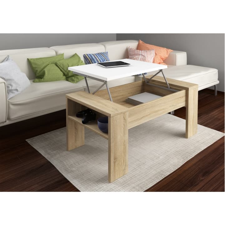 Konferenční stůl PULA se zvedací deskou — 98x50x43-54 cm, dub sonoma/bílá Kondela - náhled 2