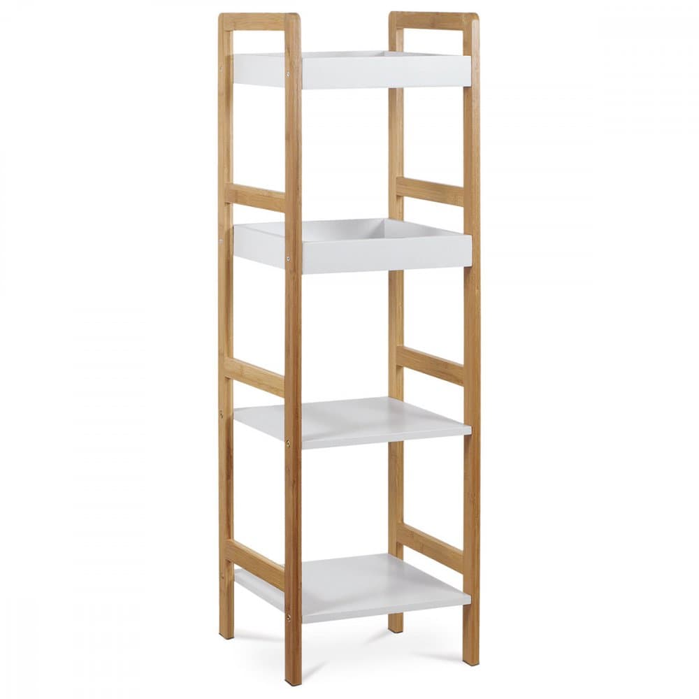 Regál, 4 police, masiv bambus, přírodní odstín, MDF, bílý matný lak, nosn. 12 kg Autronic
