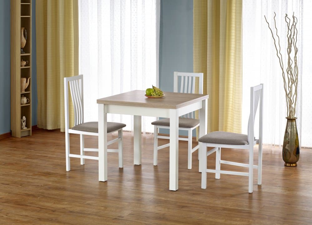 Jídelní rozkládací stůl GRACJAN - 80x80+80, MDF, dub sonoma/bílá Halmar