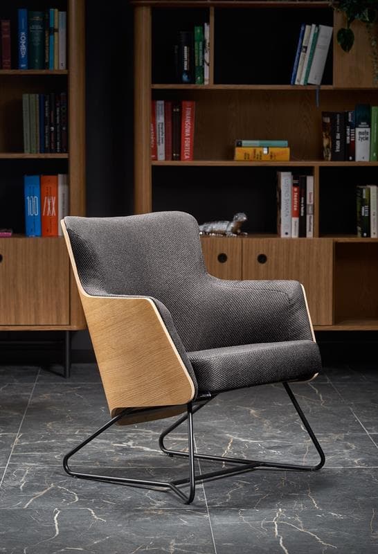 Designové relaxační křeslo CHILLOUT — tmavě šedá / přírodní dub Halmar - náhled 4