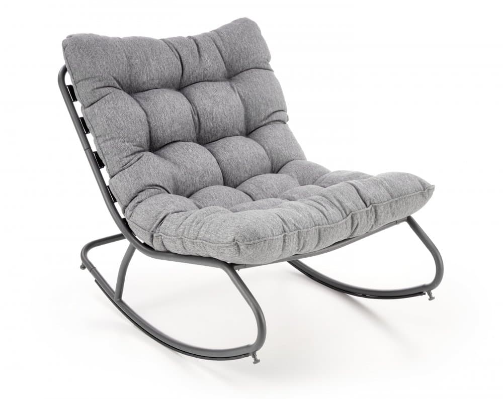 Houpací křeslo GATTO — kov, látka, šedá Halmar