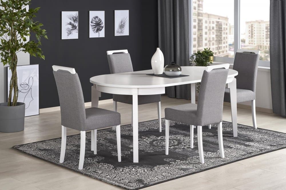 Jídelní kulatý rozkládací stůl SORBUS – 100x100x77 (+100) dřevo, bílá Halmar - náhled 2