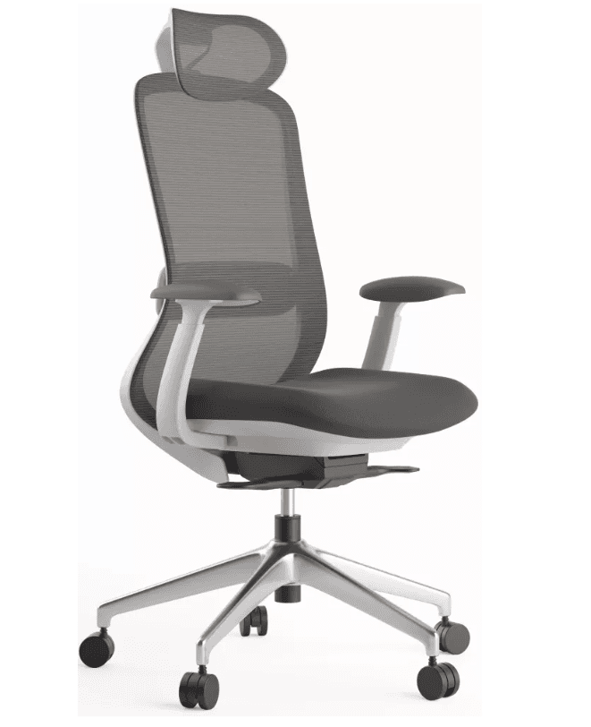 Kancelářská ergonomická židle BESSEL s podhlavníkem — síť, šedý plast, nosnost 120 kg, tmavě šedá MERCURY STAR