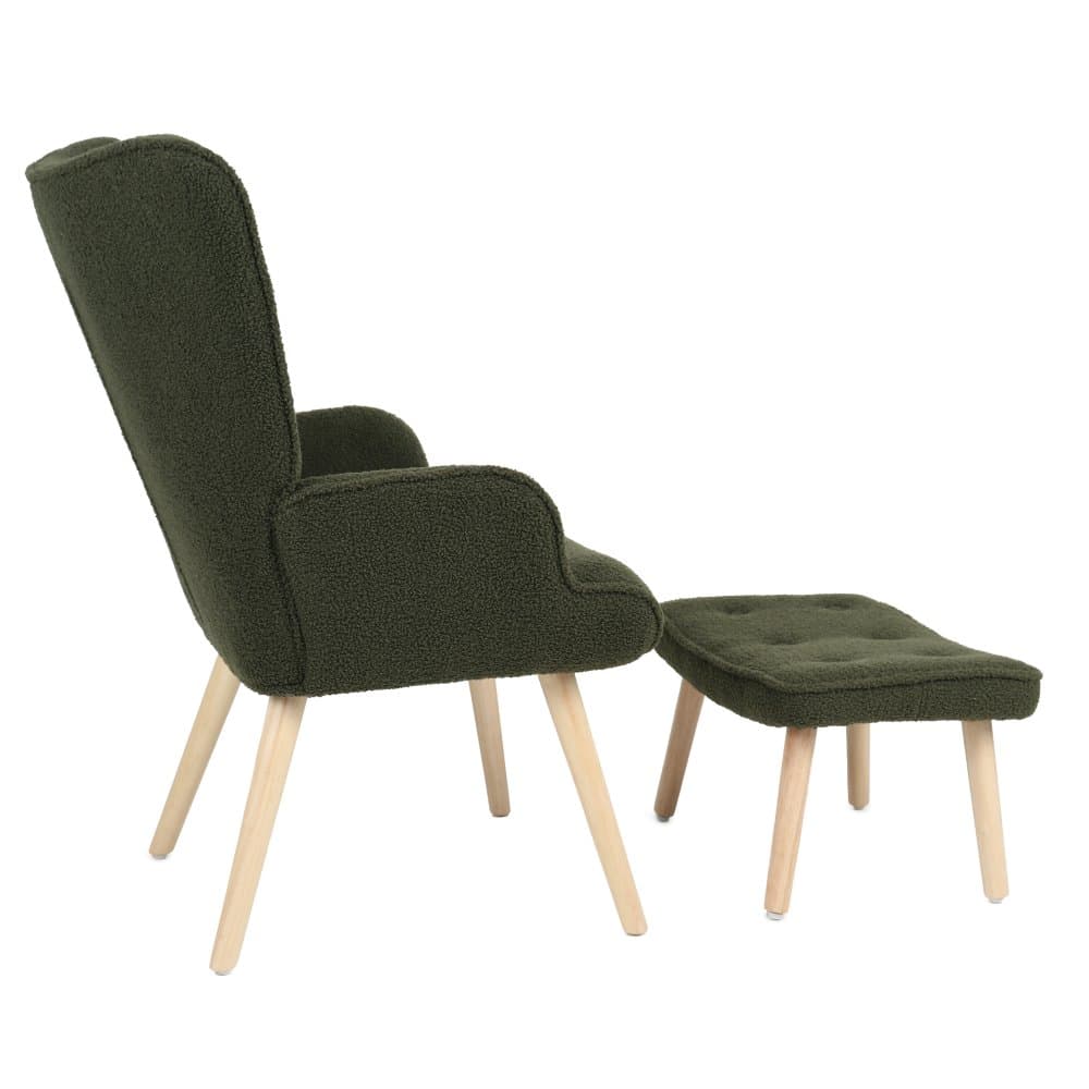 Relaxační křeslo ušák PARIS II + taburet – masiv, látka, zelená Autronic - náhled 4