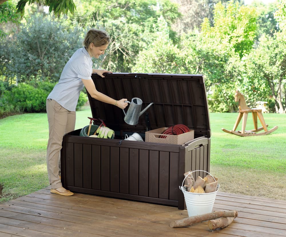Zahradní úložný box GLENWOOD — 390L, plast, hnědá, nosnost 220 kg - náhled 2