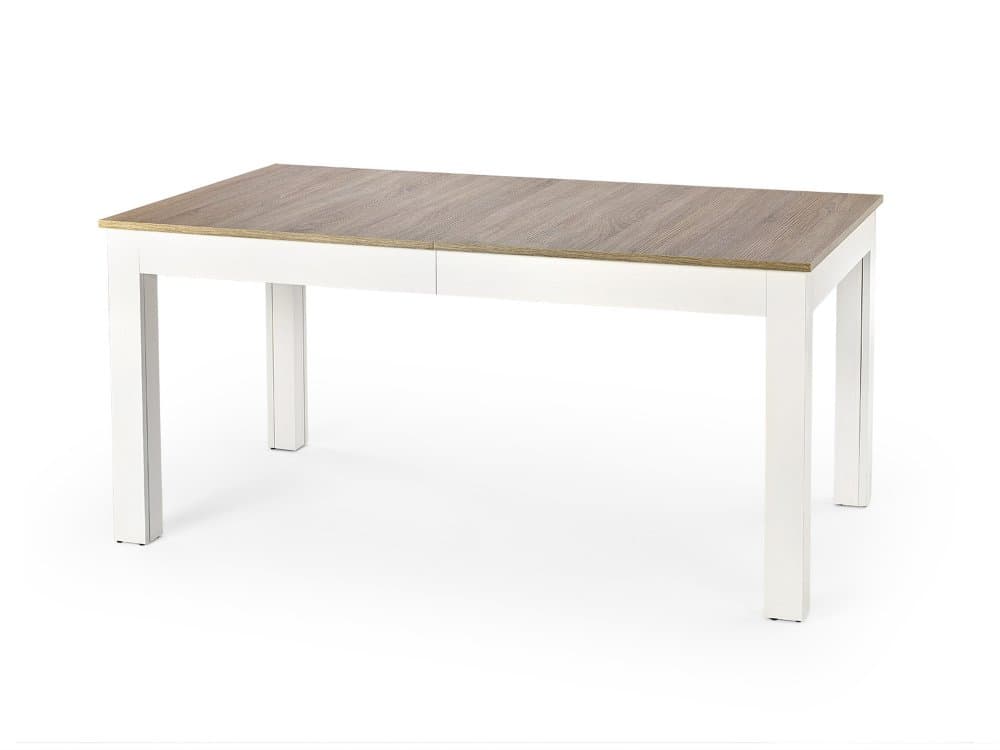 Jídelní rozkládací stůl SEWERYN – 160x90x76 (+140) dřevo, dub sonoma, bílá Halmar