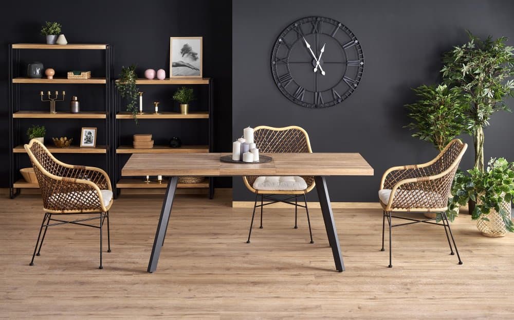 Jídelní rozkládací stůl BERLIN – 140x85x76 (+40), ořech, černá Halmar - náhled 3