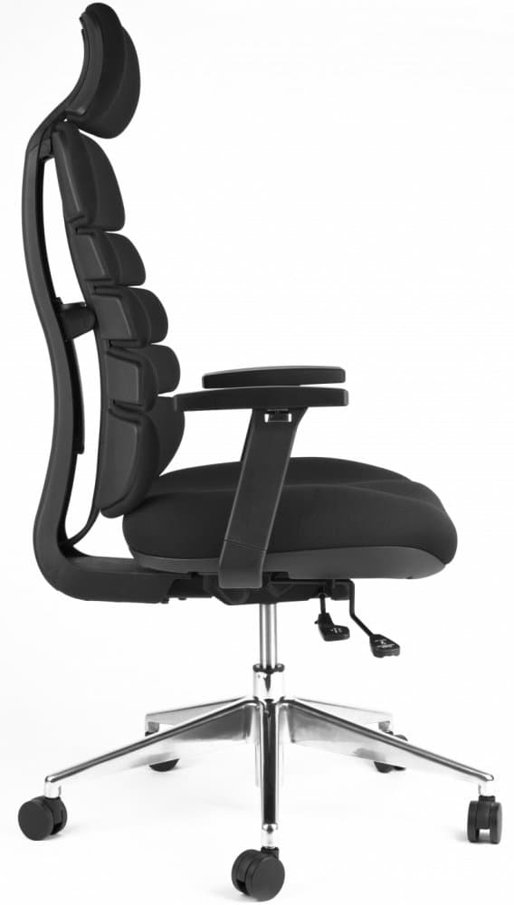 Kancelářská ergonomická židle SPINE s podhlavníkem — látka, nosnost 130 kg, více barev Tmavě šedá - náhled 3