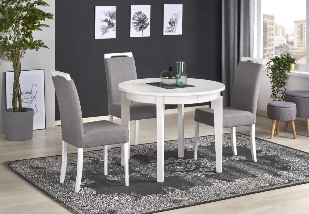 Jídelní kulatý rozkládací stůl SORBUS – 100x100x77 (+100) dřevo, bílá Halmar