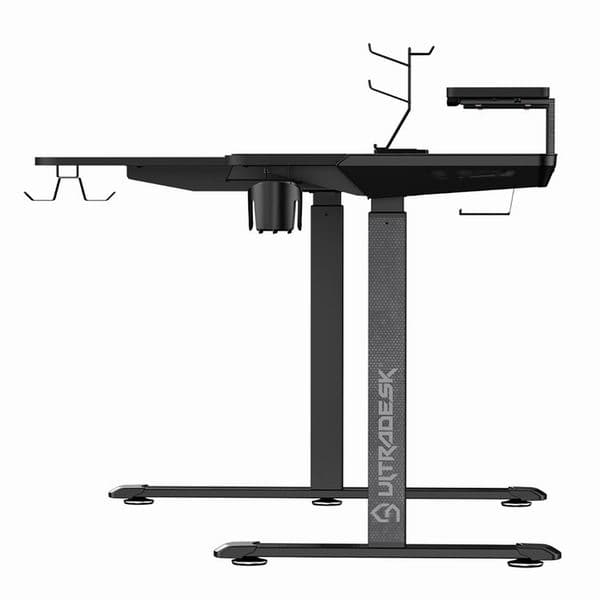 Herní stůl ULTRADESK WINGER – 111x155x60 cm, elektricky nastavitelná výška, RGB podsvícení, černá - náhled 2