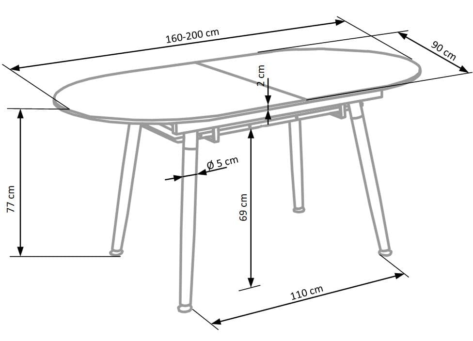 Jídelní kulatý rozkládací stůl CALIBER – 160x90x76 (40) dub sonoma, bílý Halmar - náhled 3