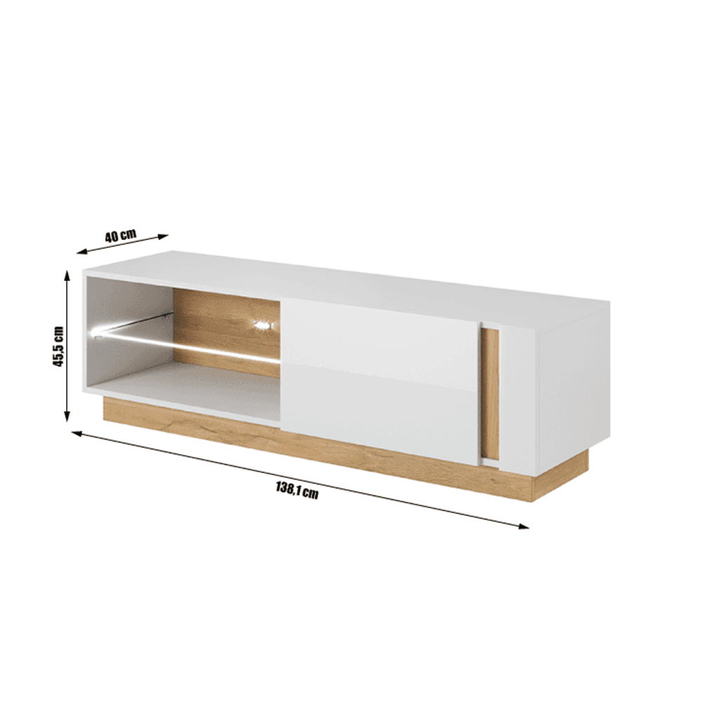TV stolek CITY — 138,1x40x45,5, dub grandson/bílá Kondela - náhled 2