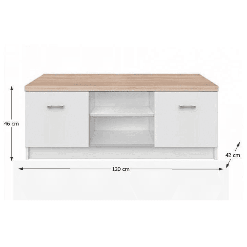 TV stolek TOPTY — 120x42x46, dub sonoma, bílá Kondela - náhled 2