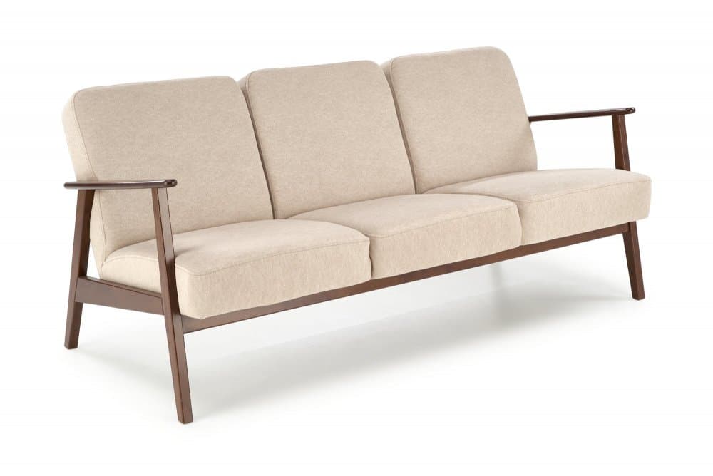 Designová pohovka MILANO II — masiv, látka, tmavý ořech / béžová Halmar