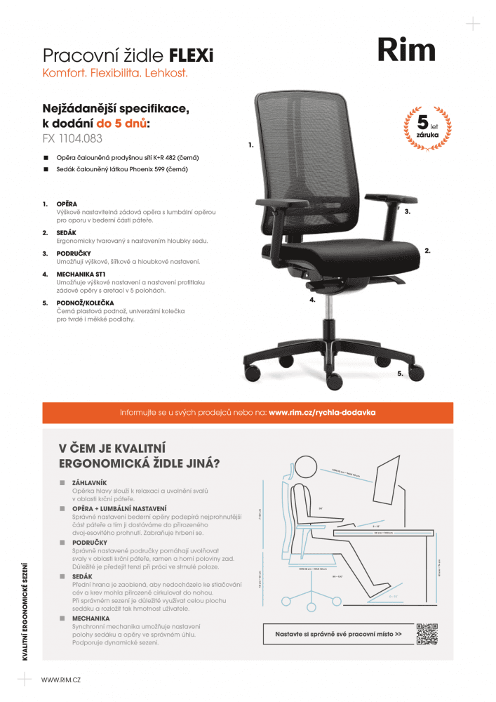 Kancelářská židle na kolečkách RIM FLEXI FX 1104 – s područkami, černá - náhled 3