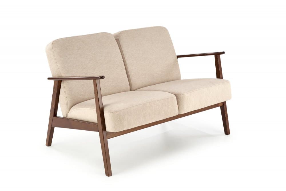 Designová pohovka MILANO I — masiv, látka, tmavý ořech / béžová Halmar