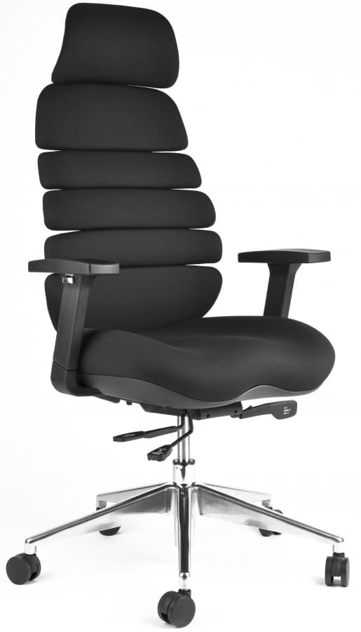 Kancelářská ergonomická židle SPINE s podhlavníkem — látka, nosnost 130 kg, více barev Tmavě šedá - náhled 2