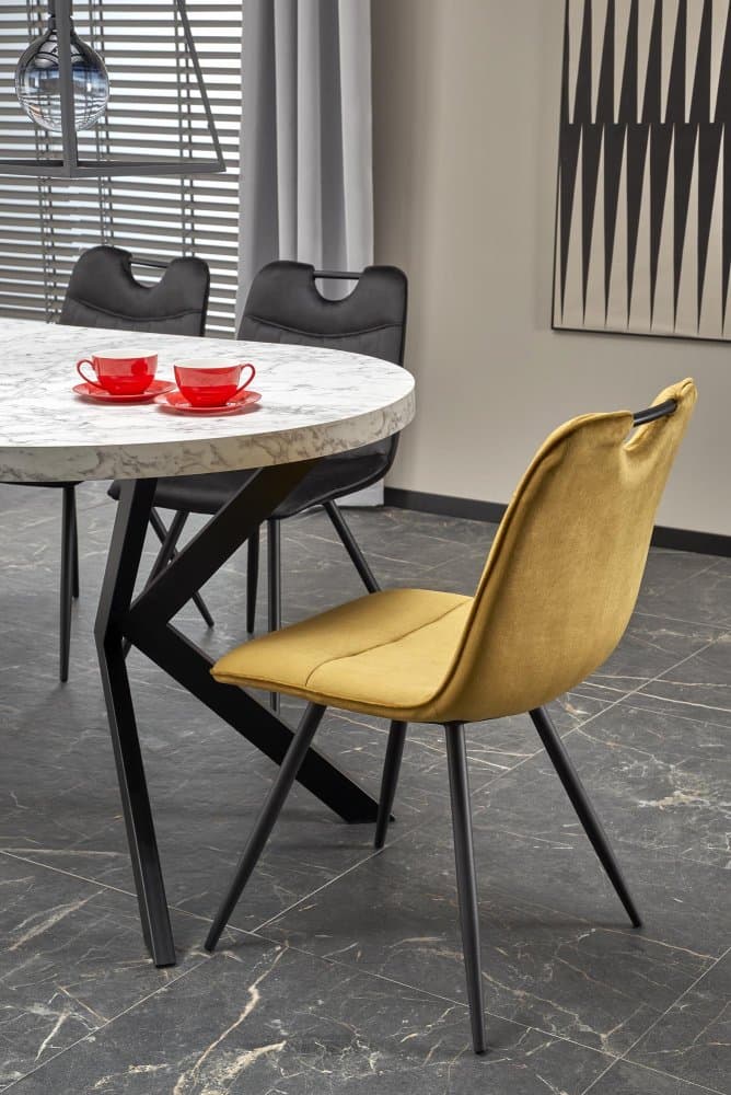 Jídelní kulatý rozkládací stůl PERONI – 100x100x75 (+150), dekor bílý mramor, černá Halmar - náhled 2