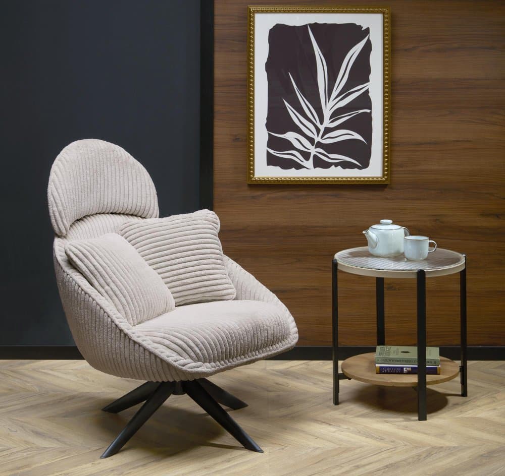 Relaxační otočné křeslo MERRY 2 — ocel, menšestrová látka, více barev Cappuccino - náhled 4