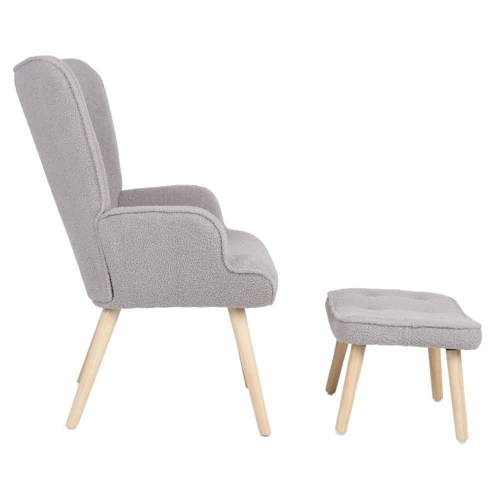 Relaxační křeslo ušák PARIS II + taburet – masiv, látka, šedá Autronic - náhled 4
