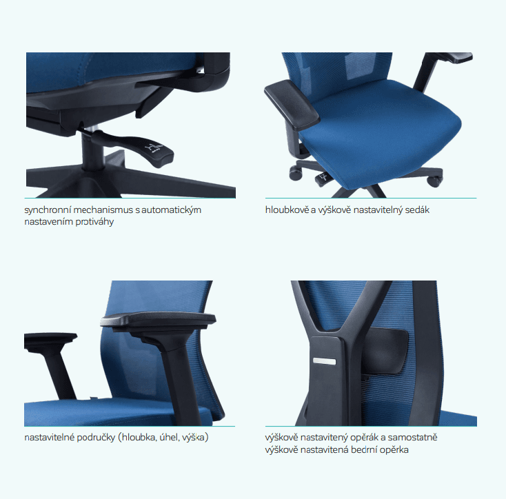 Kancelářská ergonomická židle NYON – více barev Modrá - náhled 3